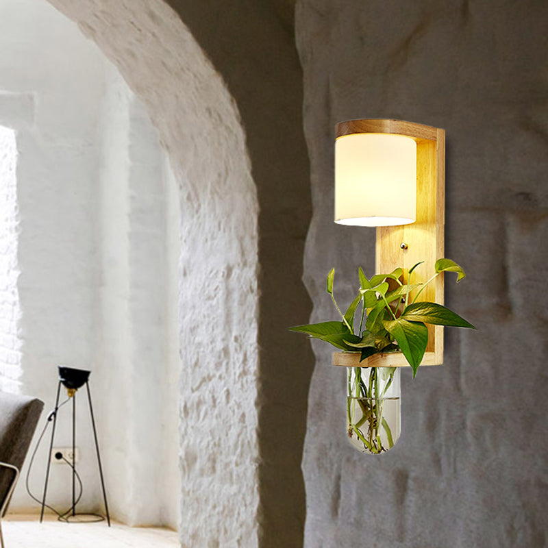 Lisslune | Barrel/Globe Opal Glass Up/Down Light Simple 1 Light Living Room LED Wall Mount Lighting in Wood