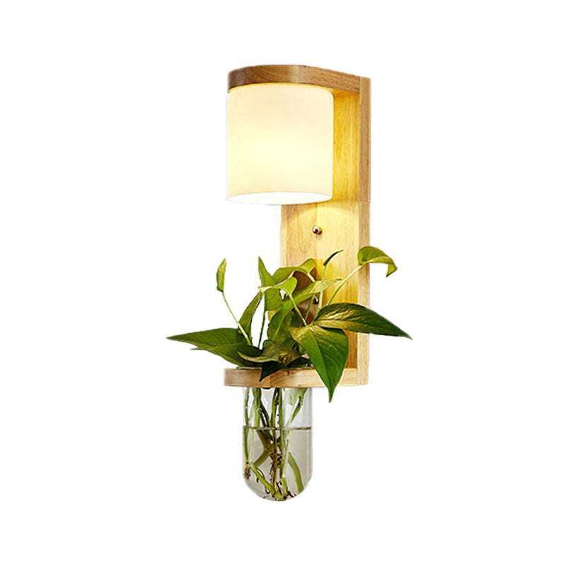 Lisslune | Barrel/Globe Opal Glass Up/Down Light Simple 1 Light Living Room LED Wall Mount Lighting in Wood