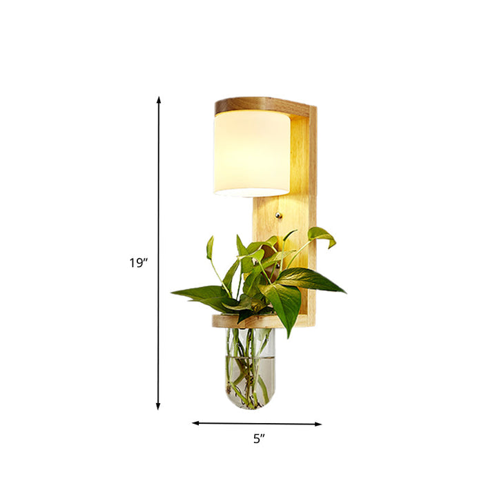 Lisslune | Barrel/Globe Opal Glass Up/Down Light Simple 1 Light Living Room LED Wall Mount Lighting in Wood