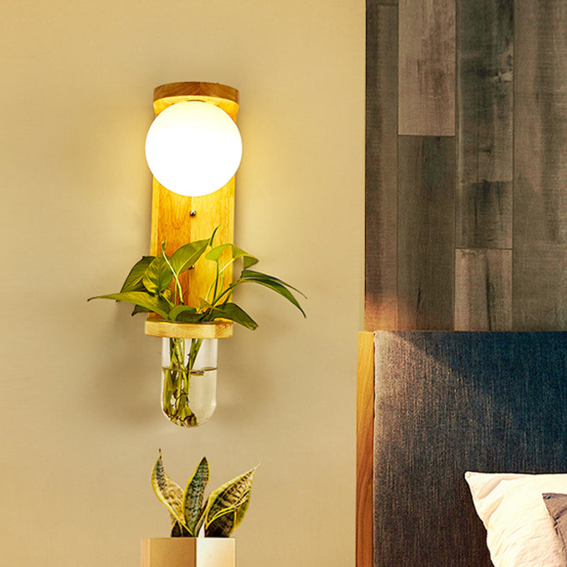Lisslune | Barrel/Globe Opal Glass Up/Down Light Simple 1 Light Living Room LED Wall Mount Lighting in Wood