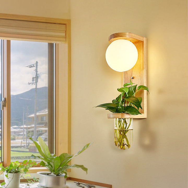 Lisslune | Barrel/Globe Opal Glass Up/Down Light Simple 1 Light Living Room LED Wall Mount Lighting in Wood