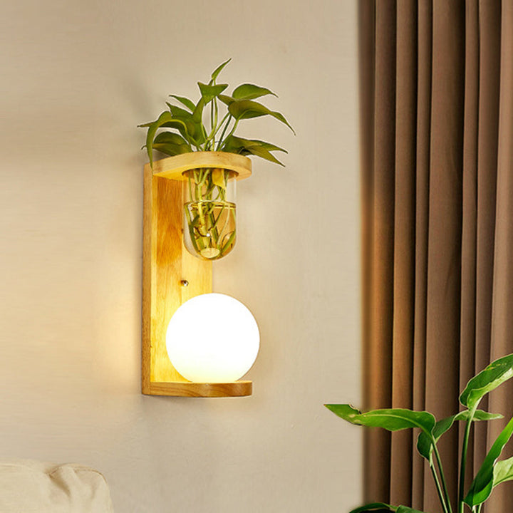 Lisslune | Barrel/Globe Opal Glass Up/Down Light Simple 1 Light Living Room LED Wall Mount Lighting in Wood