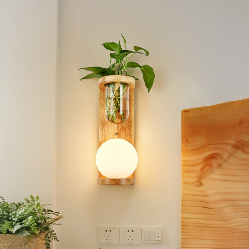Lisslune | Barrel/Globe Opal Glass Up/Down Light Simple 1 Light Living Room LED Wall Mount Lighting in Wood