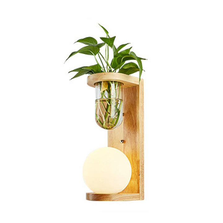 Lisslune | Barrel/Globe Opal Glass Up/Down Light Simple 1 Light Living Room LED Wall Mount Lighting in Wood