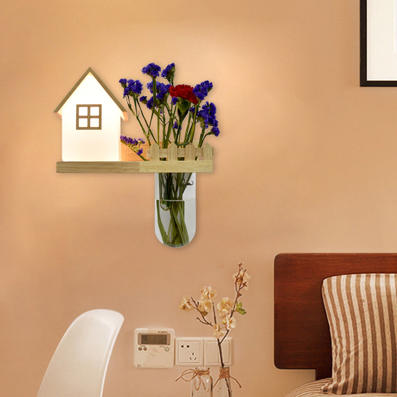 Lisslune | Wood House Wall Lamp Industrial Cream Glass 1-Light Restaurant LED Wall Lights, Left/Right