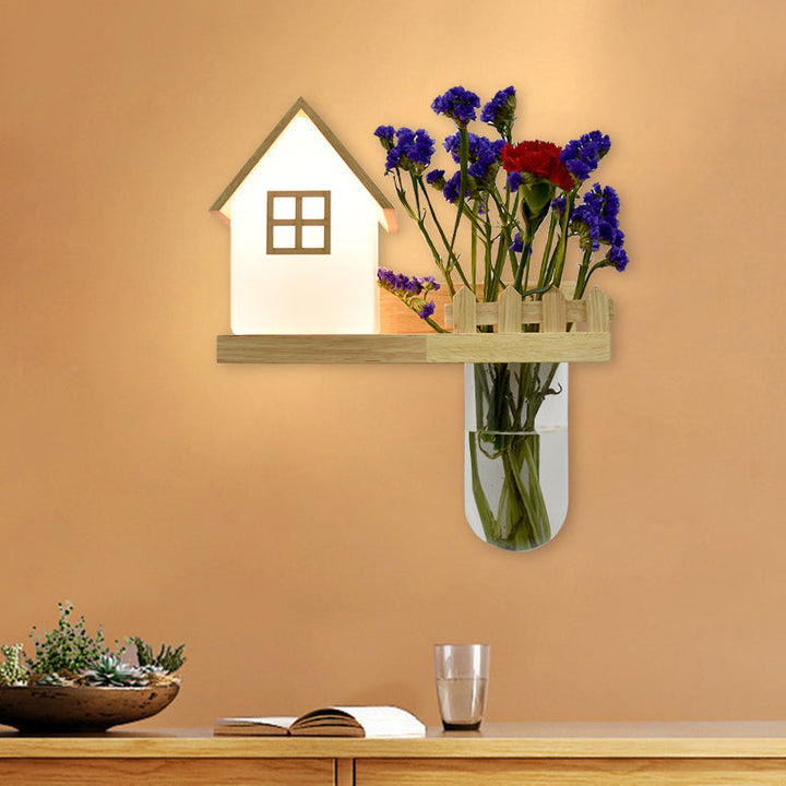 Lisslune | Wood House Wall Lamp Industrial Cream Glass 1-Light Restaurant LED Wall Lights, Left/Right