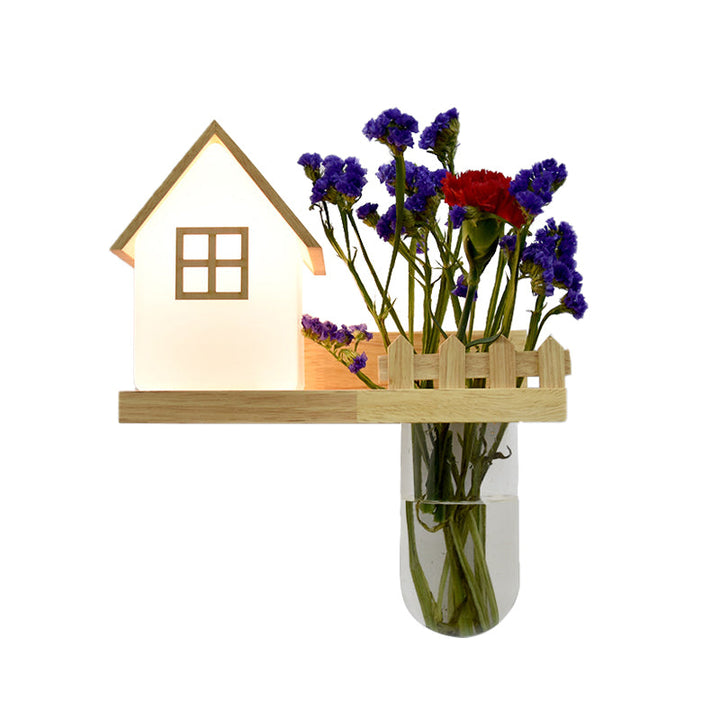 Lisslune | Wood House Wall Lamp Industrial Cream Glass 1-Light Restaurant LED Wall Lights, Left/Right