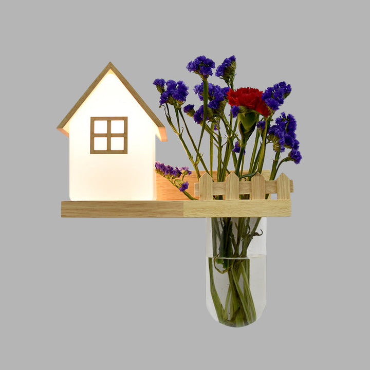 Lisslune | Wood House Wall Lamp Industrial Cream Glass 1-Light Restaurant LED Wall Lights, Left/Right