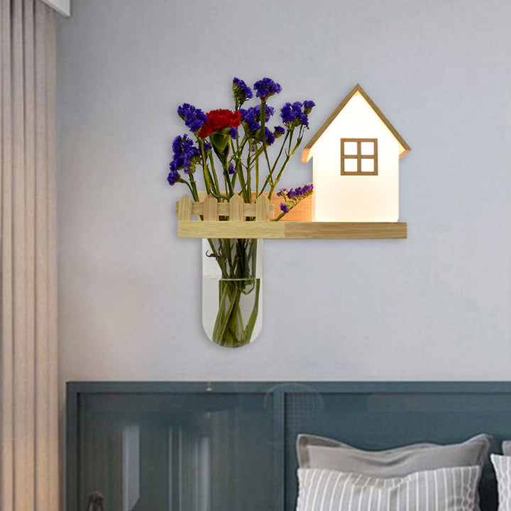 Lisslune | Wood House Wall Lamp Industrial Cream Glass 1-Light Restaurant LED Wall Lights, Left/Right
