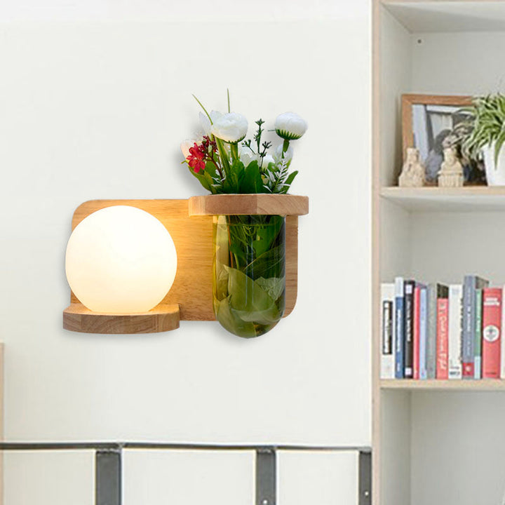 Lisslune | Milk glass surface wall lamp industrial 1 head bedroom LED wall lighting in wood, left/right
