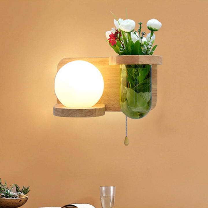 Lisslune | Milk glass surface wall lamp industrial 1 head bedroom LED wall lighting in wood, left/right