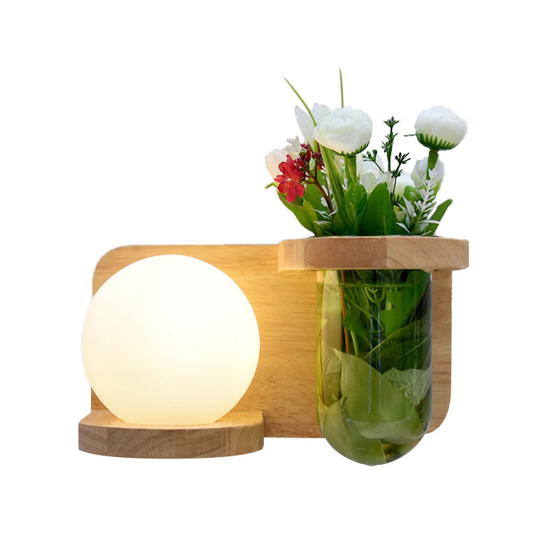 Lisslune | Milk glass surface wall lamp industrial 1 head bedroom LED wall lighting in wood, left/right