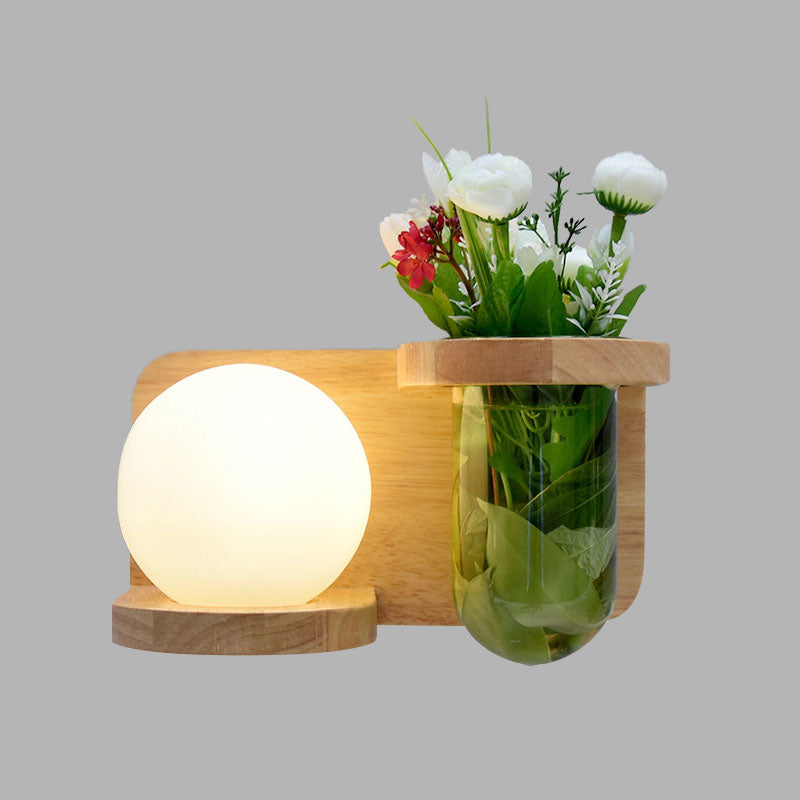Lisslune | Milk glass surface wall lamp industrial 1 head bedroom LED wall lighting in wood, left/right