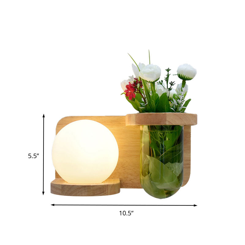 Lisslune | Milk glass surface wall lamp industrial 1 head bedroom LED wall lighting in wood, left/right