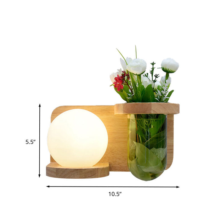 Lisslune | Milk glass surface wall lamp industrial 1 head bedroom LED wall lighting in wood, left/right