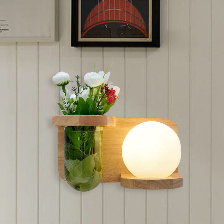 Lisslune | Milk glass surface wall lamp industrial 1 head bedroom LED wall lighting in wood, left/right