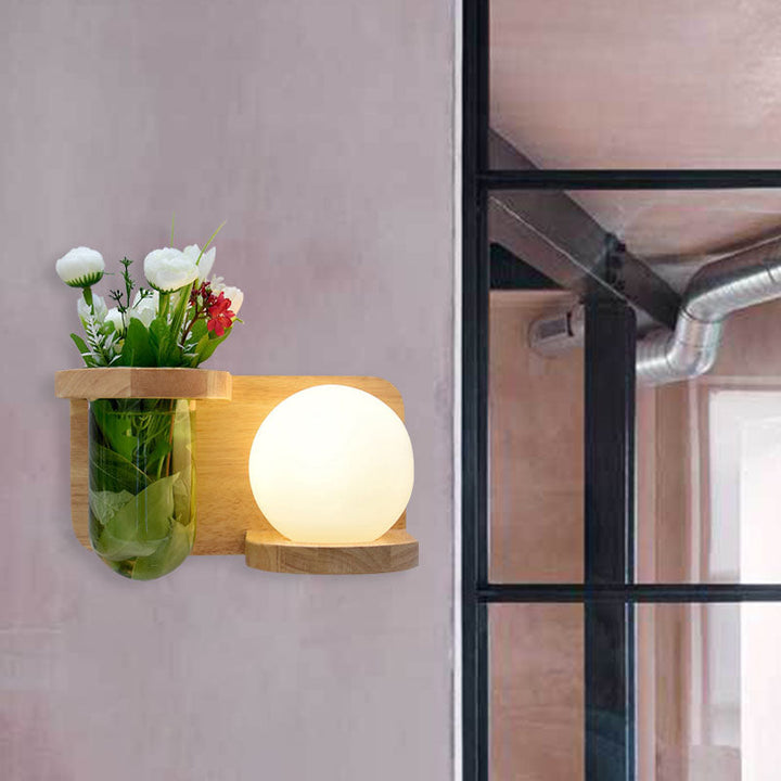 Lisslune | Milk glass surface wall lamp industrial 1 head bedroom LED wall lighting in wood, left/right