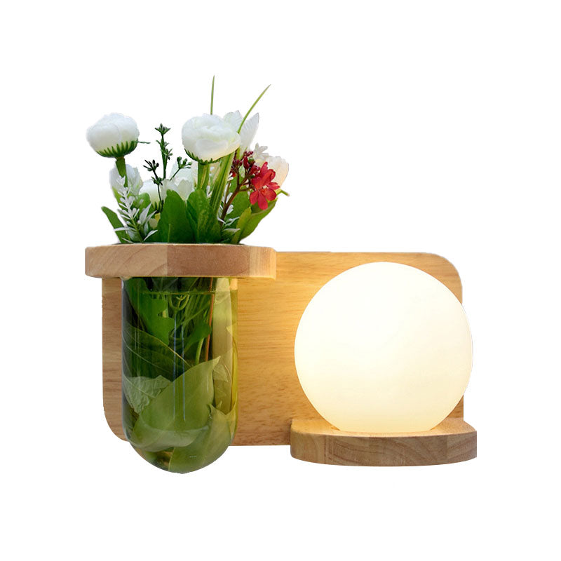 Lisslune | Milk glass surface wall lamp industrial 1 head bedroom LED wall lighting in wood, left/right