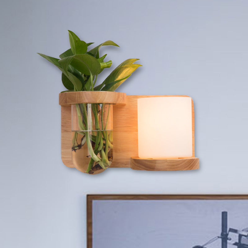 Lisslune | 1 Main Barrel/Globe Wall Lamp Industrial Wood Opal Glass LED Wall Light for Living Room, Left/Right