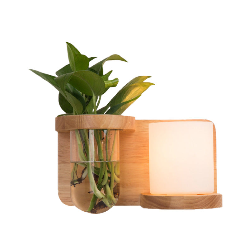 Lisslune | 1 Main Barrel/Globe Wall Lamp Industrial Wood Opal Glass LED Wall Light for Living Room, Left/Right