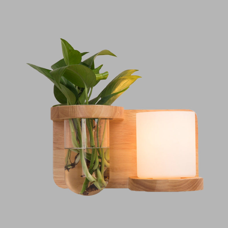 Lisslune | 1 Main Barrel/Globe Wall Lamp Industrial Wood Opal Glass LED Wall Light for Living Room, Left/Right