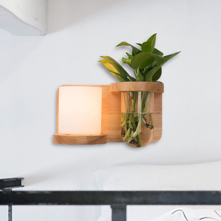 Lisslune | 1 Main Barrel/Globe Wall Lamp Industrial Wood Opal Glass LED Wall Light for Living Room, Left/Right