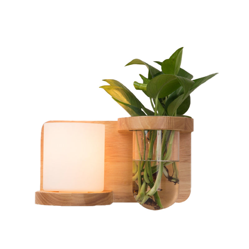 Lisslune | 1 Main Barrel/Globe Wall Lamp Industrial Wood Opal Glass LED Wall Light for Living Room, Left/Right