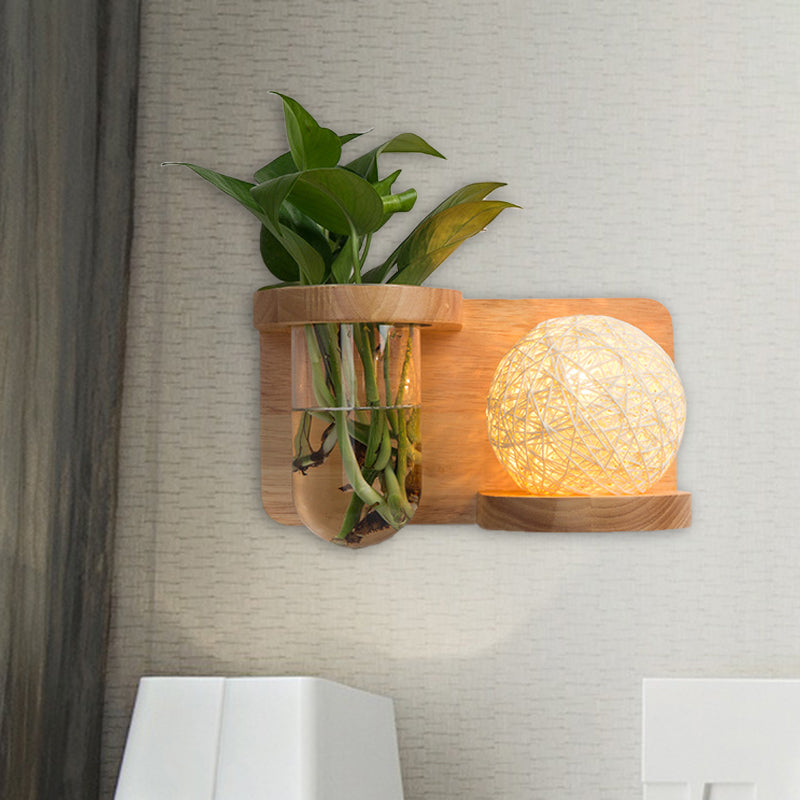 Lisslune | 1 Main Barrel/Globe Wall Lamp Industrial Wood Opal Glass LED Wall Light for Living Room, Left/Right