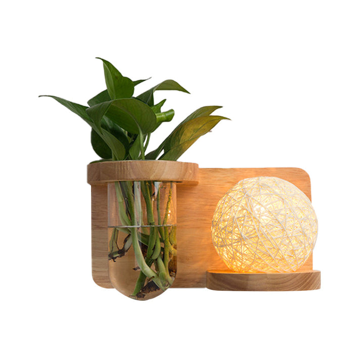 Lisslune | 1 Main Barrel/Globe Wall Lamp Industrial Wood Opal Glass LED Wall Light for Living Room, Left/Right