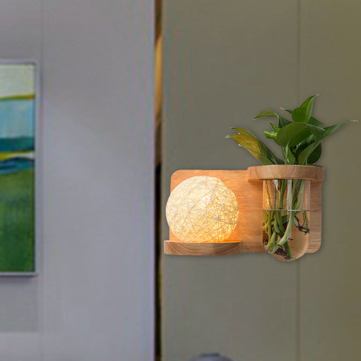 Lisslune | 1 Main Barrel/Globe Wall Lamp Industrial Wood Opal Glass LED Wall Light for Living Room, Left/Right
