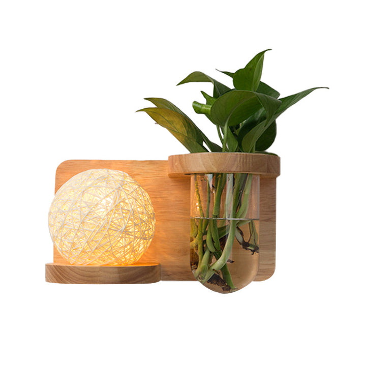 Lisslune | 1 Main Barrel/Globe Wall Lamp Industrial Wood Opal Glass LED Wall Light for Living Room, Left/Right