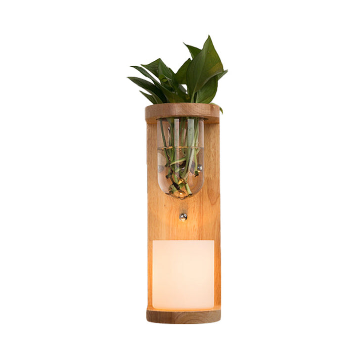 Lisslune | Cylinder Living Room Wall Lamp Industrial Opal Glass 1 Light Wood LED Wall Light Lighting Fixture
