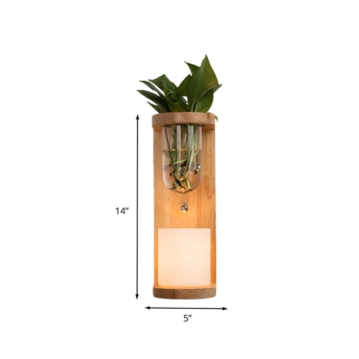 Lisslune | Cylinder Living Room Wall Lamp Industrial Opal Glass 1 Light Wood LED Wall Light Lighting Fixture