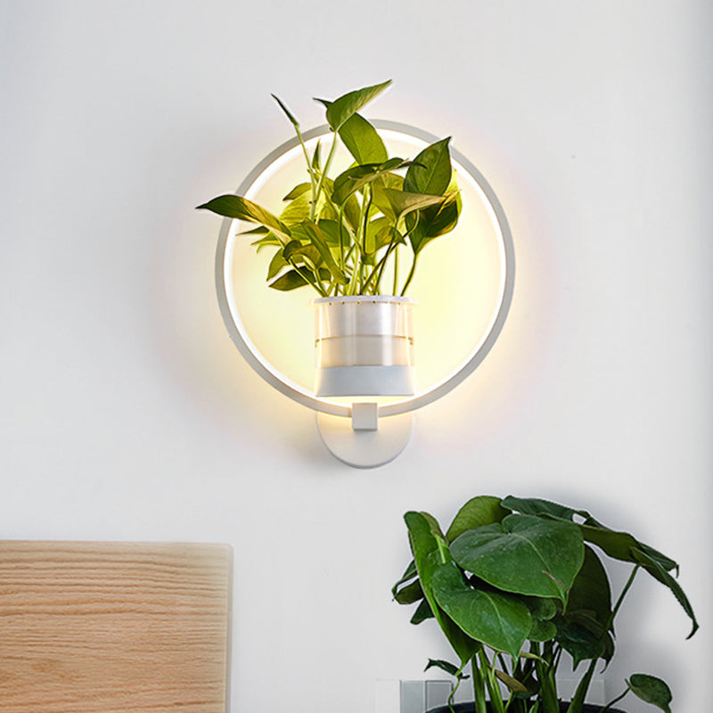 Lisslune | Round/Oval Bedroom Wall Lighting Industrial Metal 1 Lamp Black/White LED Wall Lamp Wall Lamp in Warm/White/3 Color Light