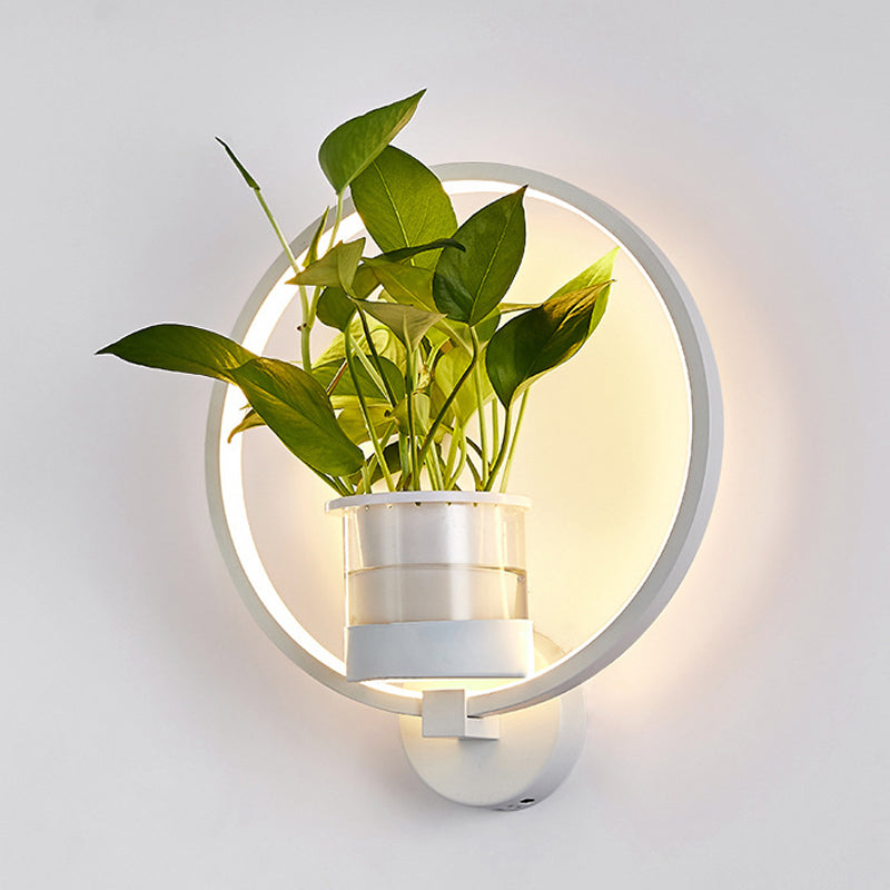 Lisslune | Round/Oval Bedroom Wall Lighting Industrial Metal 1 Lamp Black/White LED Wall Lamp Wall Lamp in Warm/White/3 Color Light