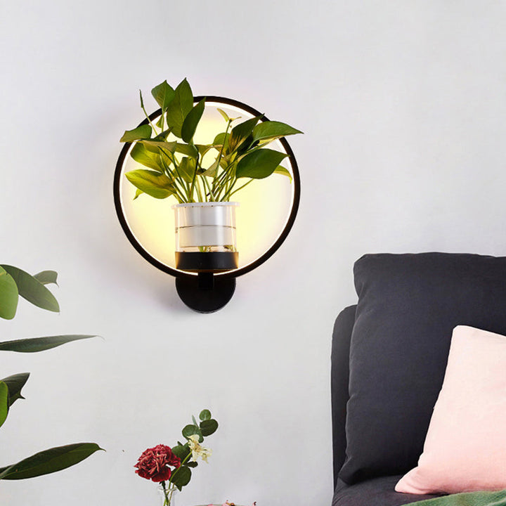 Lisslune | Round/Oval Bedroom Wall Lighting Industrial Metal 1 Lamp Black/White LED Wall Lamp Wall Lamp in Warm/White/3 Color Light