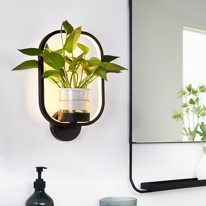 Lisslune | Round/Oval Bedroom Wall Lighting Industrial Metal 1 Lamp Black/White LED Wall Lamp Wall Lamp in Warm/White/3 Color Light