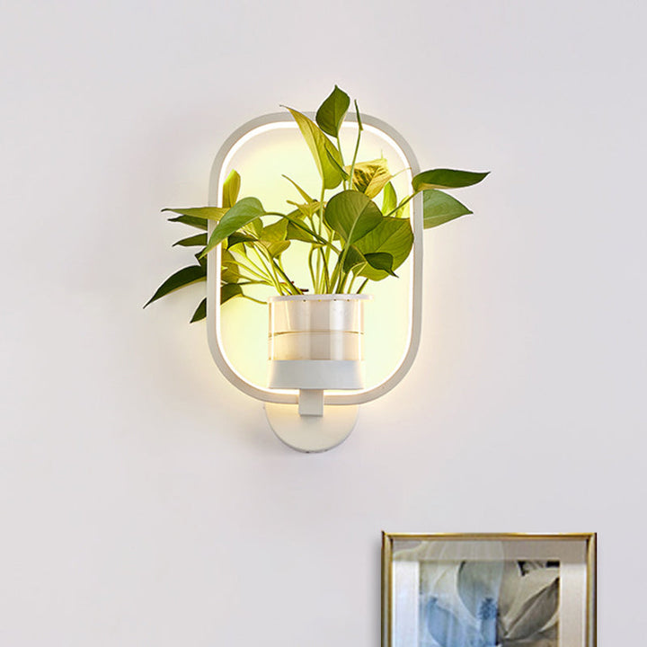 Lisslune | Round/Oval Bedroom Wall Lighting Industrial Metal 1 Lamp Black/White LED Wall Lamp Wall Lamp in Warm/White/3 Color Light