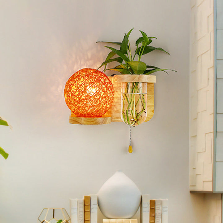 Lisslune | Minimalism Sphere Wall Lamp Sconces 1 Bulb Wooden LED Wall Mounted Lighting in White/Pink/Yellow, Left/Right