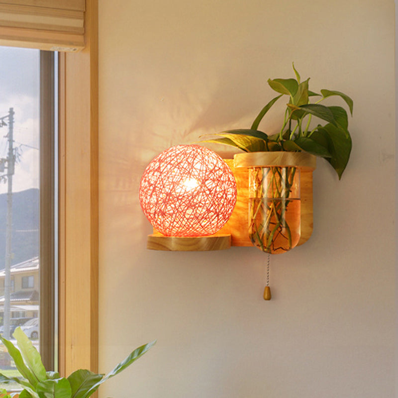 Lisslune | Minimalism Sphere Wall Lamp Sconces 1 Bulb Wooden LED Wall Mounted Lighting in White/Pink/Yellow, Left/Right