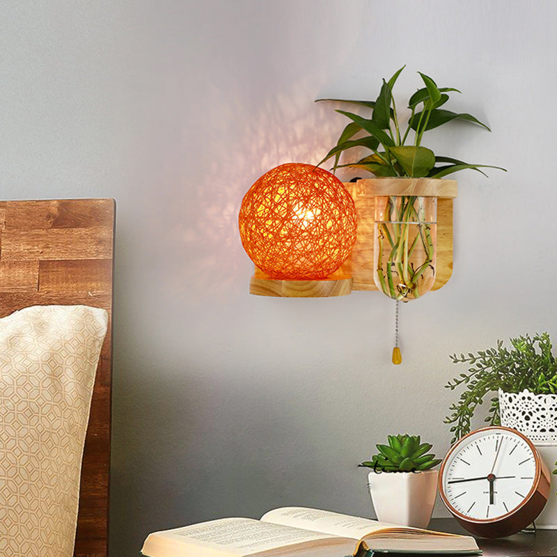 Lisslune | Minimalism Sphere Wall Lamp Sconces 1 Bulb Wooden LED Wall Mounted Lighting in White/Pink/Yellow, Left/Right