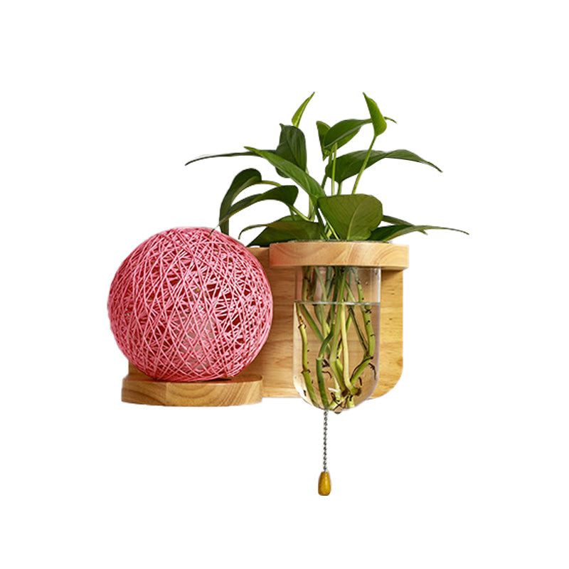 Lisslune | Minimalism Sphere Wall Lamp Sconces 1 Bulb Wooden LED Wall Mounted Lighting in White/Pink/Yellow, Left/Right