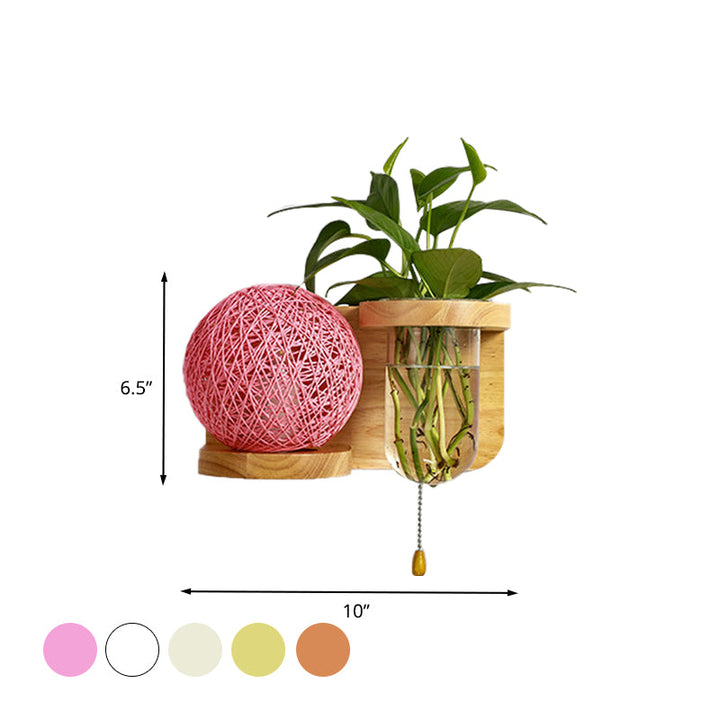 Lisslune | Minimalism Sphere Wall Lamp Sconces 1 Bulb Wooden LED Wall Mounted Lighting in White/Pink/Yellow, Left/Right