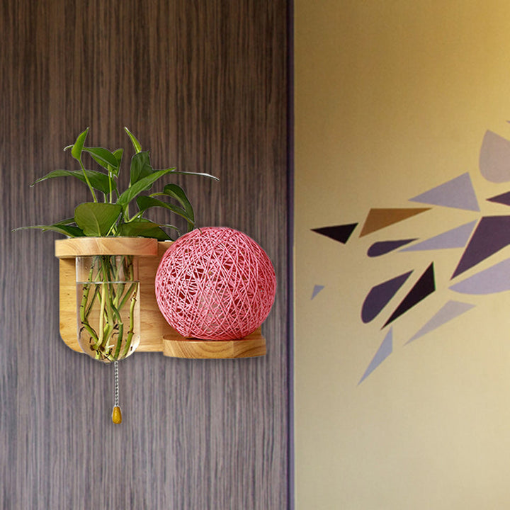 Lisslune | Minimalism Sphere Wall Lamp Sconces 1 Bulb Wooden LED Wall Mounted Lighting in White/Pink/Yellow, Left/Right