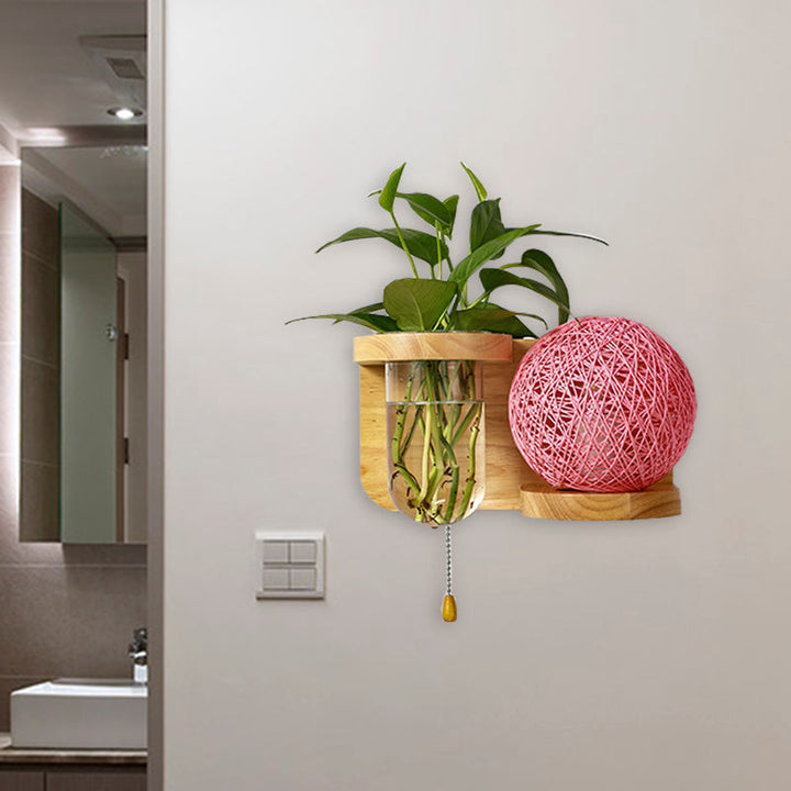 Lisslune | Minimalism Sphere Wall Lamp Sconces 1 Bulb Wooden LED Wall Mounted Lighting in White/Pink/Yellow, Left/Right