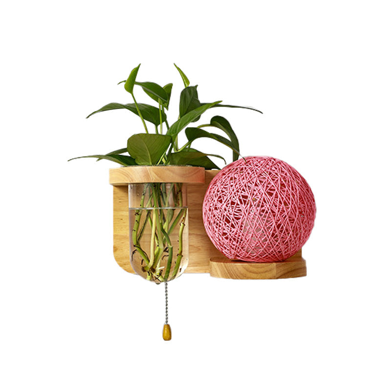Lisslune | Minimalism Sphere Wall Lamp Sconces 1 Bulb Wooden LED Wall Mounted Lighting in White/Pink/Yellow, Left/Right