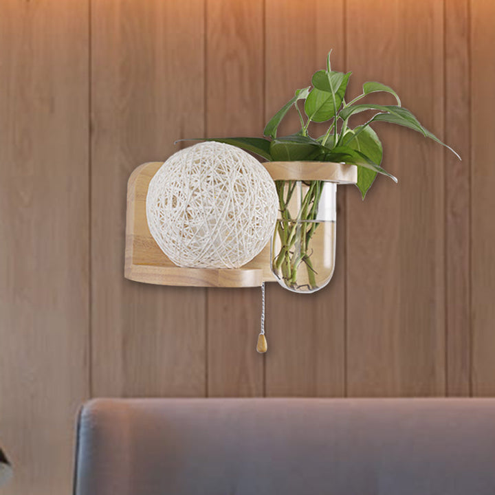 Lisslune | Minimalism Sphere Wall Lamp Sconces 1 Bulb Wooden LED Wall Mounted Lighting in White/Pink/Yellow, Left/Right