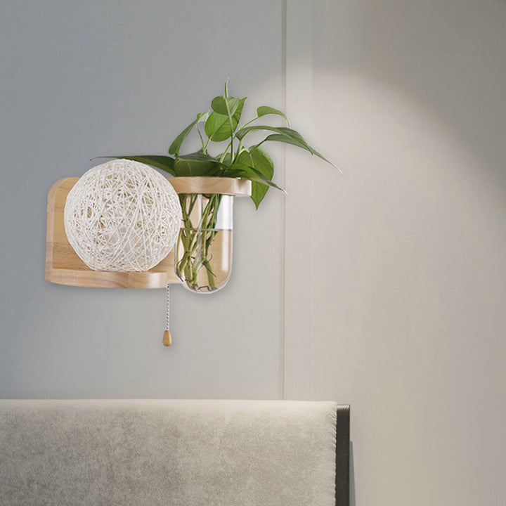 Lisslune | Minimalism Sphere Wall Lamp Sconces 1 Bulb Wooden LED Wall Mounted Lighting in White/Pink/Yellow, Left/Right