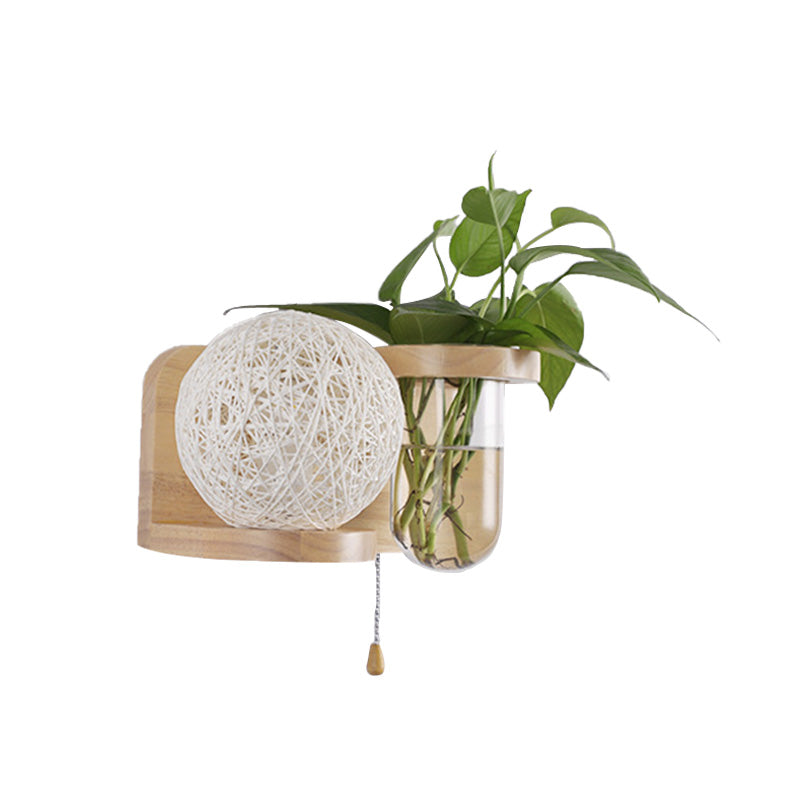 Lisslune | Minimalism Sphere Wall Lamp Sconces 1 Bulb Wooden LED Wall Mounted Lighting in White/Pink/Yellow, Left/Right