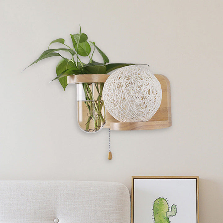 Lisslune | Minimalism Sphere Wall Lamp Sconces 1 Bulb Wooden LED Wall Mounted Lighting in White/Pink/Yellow, Left/Right